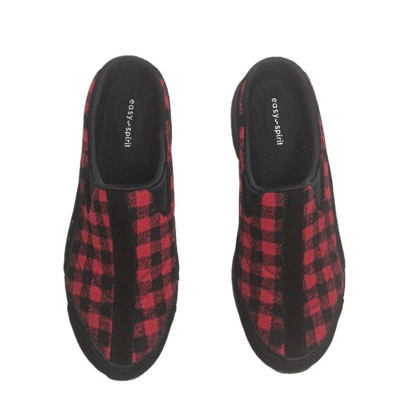 Easy Spirit TravelTime Clogs Womens 9.5 Black Red Plaid Comfort Mule Sneakers - Picture 2 of 5